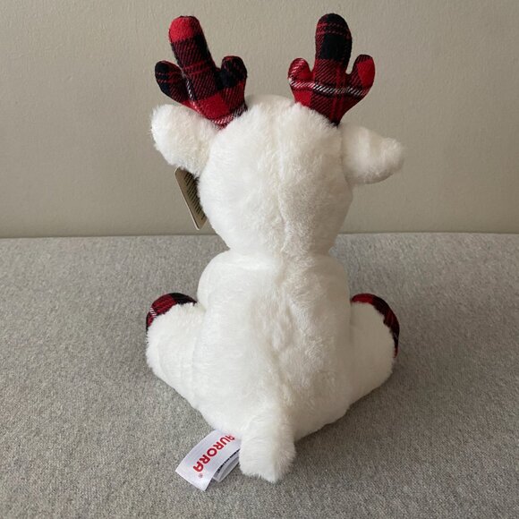 Aurora Red White Black Plaid Hooves Antlers White Holiday Reindeer 10" 2020 - Picture 3 of 12